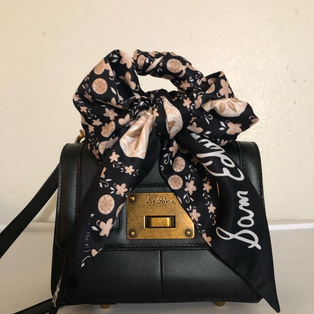Sam Edelman Mini Satchel with a cute scarf accent. Black. 7" W x 5" H x 3.5" D